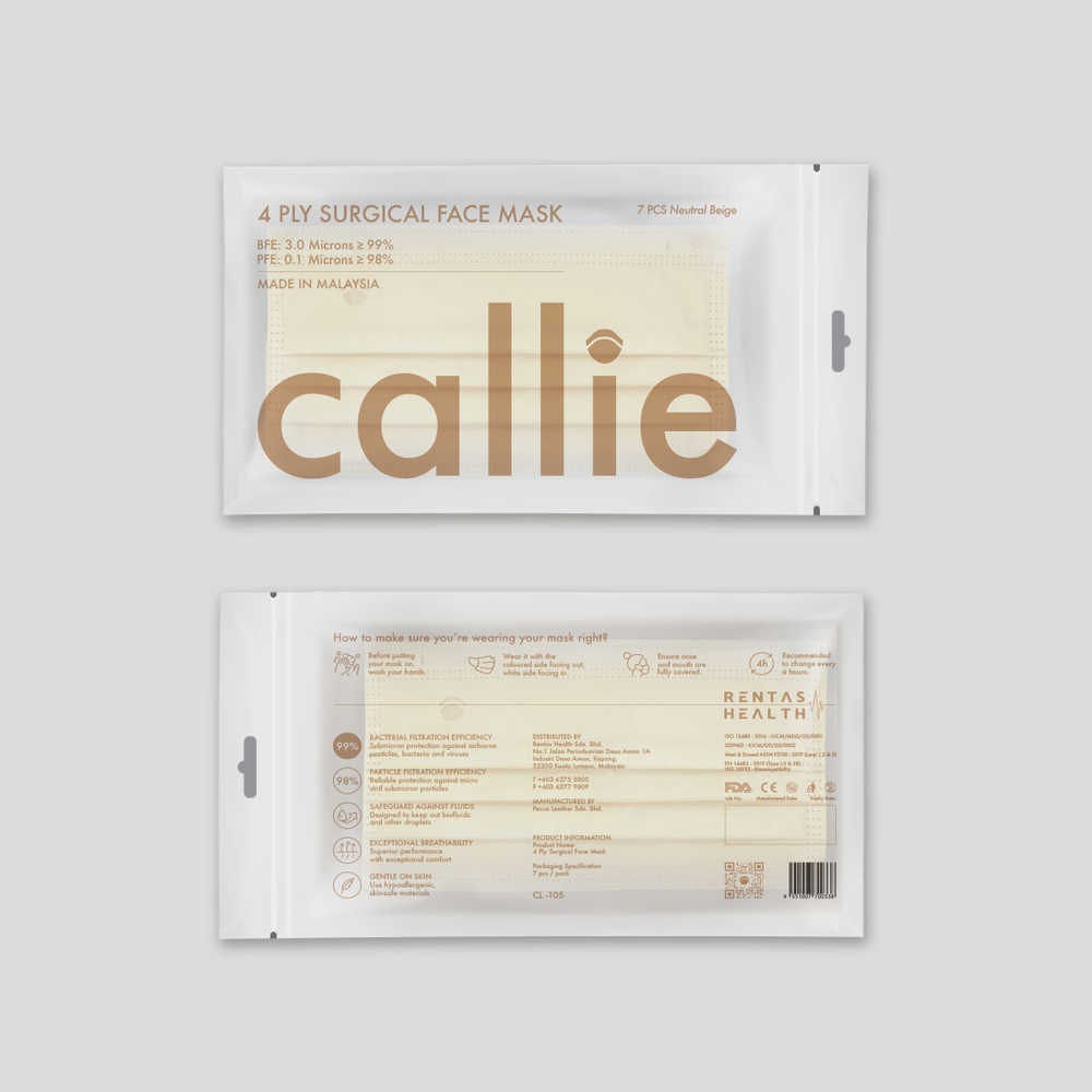 Callie Mask: 4-ply surgical face mask made in Malaysia, in colour Neutral Beige